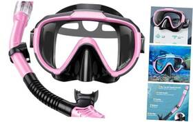 Ss2-fen Qingdaomingyuanbodianziyouxiangongsi Snorkel Set Adults Snorkeling Gear Anti-fog Panoramic View Swim Mask Pink Black