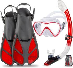 Seavenger 814632022701 Aviator Snorkeling Set With Gear Bag S/m - Clear Red