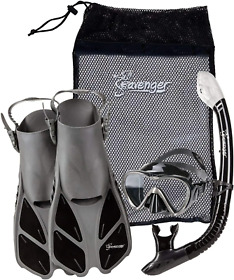 Seavenger Aviator Snorkeling Set With Gear Bag Black Silicone Large-x-large