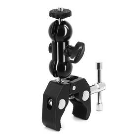 Sd-1012 Slow Dolphin Super Clamp With 1/4 And 3/8 Thread - Double Ballhead Arm Black