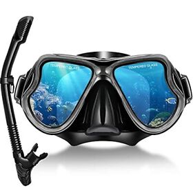 Snorkel Mask Anti-fog And Anti Leak Tempered Glass Panoramic Wide View Diving M