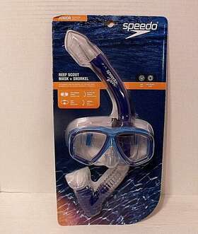 Speedo 027556422643 Reef Scout Snorkel And Goggles Mask Set Juniors Ages 6-14 Hawaii Blue New