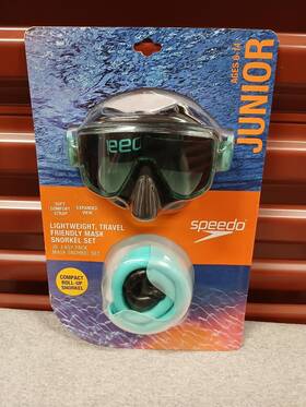 091-11-6312 Speedo Junior Travel Snorkel Set Snorkeling Gear Anti-fog Dry Top 6-14yr Green