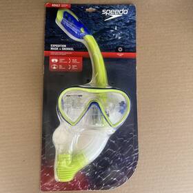 7630408-322 Speedo Adult Expedition Mask And Snorkel Set Lime Tempered Glass Soft Skirt New