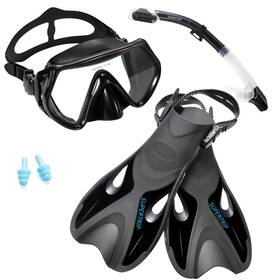 Supertrip 720310343405 Snorkel Set With Fins Impact Resistant Tempered Glass Anti-fog Snorkeling Mas