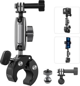 Gp-hbm-001 Telesin Super Clamp Camera Mount With 360 Dual Ball Aluminum 2 Adapter