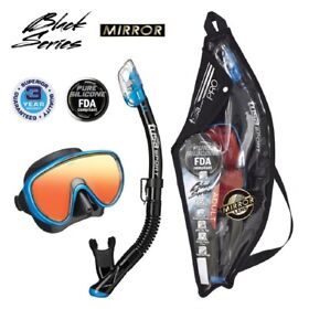 Uc-1625pmqb-fbb Tusa Serene Adult Black Series Mask And Snorkel Combo Fishtail Blue