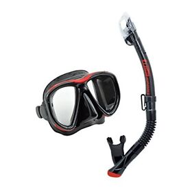 Tusa Sport Adult Powerview And Dry Snorkel Combo Black Red