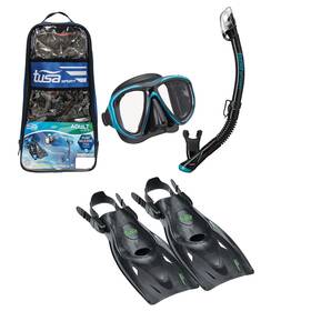 Up-2521b-bkog-l Tusa Large Black Ocean Green Snorkeling Set With Dry Snorkel Mask And Fins
