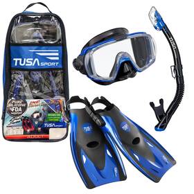 Up-3521qb-mb-l Tusa Sport Adult Visio Tri-ex Mask Dry Snorkel And Fins Travel Set