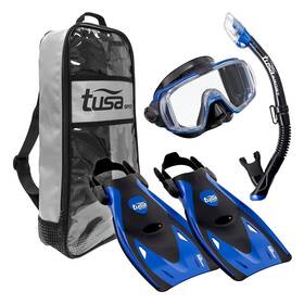 Up-3521qb-mb Tusa Visio Tri-ex Adult Metallic Blue/black Mask/snorkel/fins Travel Set
