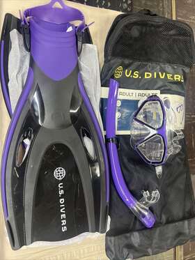 Sr3940501sm U.s. Diver Divers Tiki Adult Snorkeling Set - Mask Fins Snorkel And Gear Bag Purple S/m