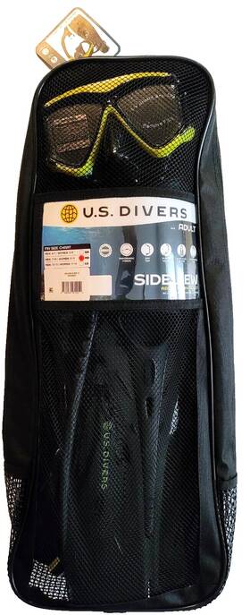61633 U.s. Divers Sideview Adult Snorkel Set Black With Yellow Trim Medium