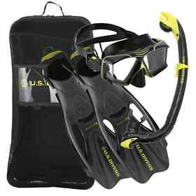 Sr2691030 U.s. Divers Sideview Adult Snorkeling Set Black Mask Snorkel Large Fins