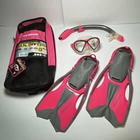 Sr259o0115l U.s. Divers Travel Ready Cozumel Snorkeling Set With Fins Mask Snorkel And Bag Pink