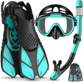 Ubekezele001 Ubekezele 705353784088 4-in-1 Snorkel Set With Panoramic Mask Dry Top Fins And Bag