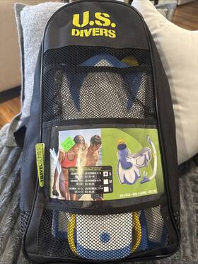 61683 Us Divers U.s. Snorkel Set Mask Fins Blue Travel Series With Bag Adult Small New