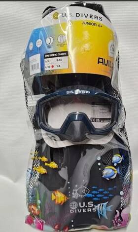 Sr3931015 Us Divers U.s. Avila Jr 6 Kids Shoe Sz 1 To 4 Snorkeling Set Mask Snorkel Fins New