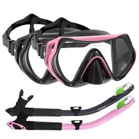 Wacool M1526-black Pink Professional Snorkeling Snorkel Diving Scuba Package Set With Anti-fog Coated