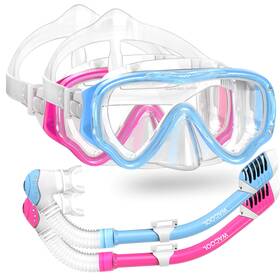 M2528-skyblue Wacool Pink Snorkeling Snorkel Diving Scuba Package Set Gear For Kids Youth Junior Anti-f