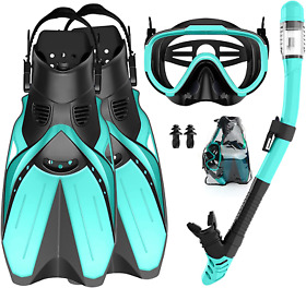 Wanfei Mask Fins Snorkel Set For Adults Men Women Dry Top Diving Flipper