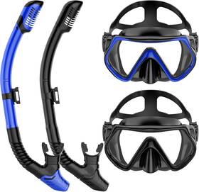 Wutrye 711181545876 Adult Dry-top Snorkel Set With Panoramic Anti-leak Tempered Glass Lens