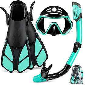 Zeeporte 972513104527 Fin Snorkel Set Travel Size Snorkeling Gear For Adults With Panorami