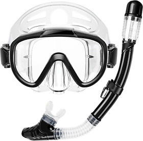 Zipoute Snorkel Dry Top Snorkeling Gear Panoramic Anti-leak Transparent Black