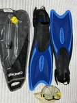Cressi Rondine Palau Blue Water Sport Fins Snorkel Mask Complete Set. Fixed Price $50.00.