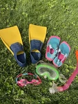 U.s. Divers Snorkel Set Mask Fins (size 1-2) Water Shoes (2-3) Mesh Bag. Fixed Price $15.00.