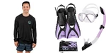 Seavenger Hanalei Anti-fog Mask 4-PIECE Snorkeling Set With Black Rash Guard. Fixed Price $71.99.