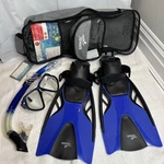 Speedo Hydroscope Adult Snorkel Set Mask Fins S/m 5-7.5 Nwt Blue Gray. Fixed Price $34.00.