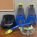 U.s.divers Youth Snorkel Set Blue/yellow Kids Mask Fins Size 9-13. Fixed Price $24.99.