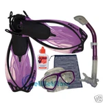 Snorkeling Dive Mask Dry Fins Flippers Gear Bag Set With Sea Drops Defog. Fixed Price $54.95.
