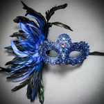 Couple Masks Masquerade Phantom & Women Side Feather Venice Set Blue. Fixed Price $33.00.