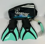 Seavenger Green Snorkeling Set W/gear Bag Fins Size M 7-10 Pre-owned. Fixed Price $37.99.