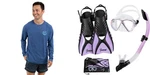 Seavenger Hanalei Anti-fog Mask 4-PIECE Snorkeling Set With Navy Rash Guard. Fixed Price $71.99.