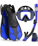 Poi Pounders 4 Piece Snorkel Fins And Mask Set Adult Blue With Carry Bag. Fixed Price $26.99.