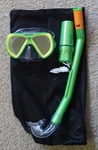 Aqua Portofino Dark Green Dive Set:swim Mask,snorkel,floating Case,bag,age 4+. Fixed Price $12.00.