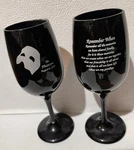 Set Of 2 Black Phantom The Opera Wine Glasses 7 3/8" Tall 8/6/94. Fixed Price $29.99.