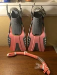 Aqua Lung Sport Fins & Snorkel Combo - Adjustable Size S/m Pink/gray. Fixed Price $12.00.