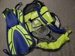 Aqua Lung Snorkel Set Blue/yellow With Fins, Mask, & Bag Us Size 5-8. Fixed Price $19.49.