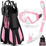 Snorkel Set Dry Top Diving Mask Adjustable Fins Mesh Bag Pink Odoland Swim. Fixed Price $59.99.