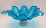 Vintage Large Console Bowl Tint Aqua Blue Glass With Ornate Silver Pedestal. Fixed Price $49.95.