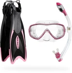 Snorkel Set Pink Tempered Glass Mask Dry Adjustable Fins Cressi Palau Lady. Fixed Price $179.99.