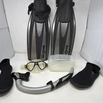 Aqua Lung Caravelle Fins Technisub Micromask Lady Snorkel Impulse 3 Booties Set. Fixed Price $67.82.