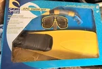 Nib Yellow Swim Fins Open Toe Design Dive Mask Snorkel Lg. WM10-11 Men 9-10 Vtg. Fixed Price $20.00.