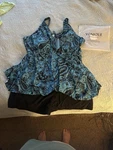 Yonique Plus Size 2 Piece Tankini Blue Paisley Adjustable Straps Swim Shorts. Fixed Price $30.00.