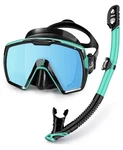 Adult Dry Snorkel Set Anti Fog Leak Tempered Glass Blue Lens Mask. Fixed Price $21.99.