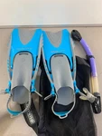 U.s. Divers Fins Blue Grey W/ Carry Case & Aeris Cuda Dry 2 Snorkel. Fixed Price $29.25.